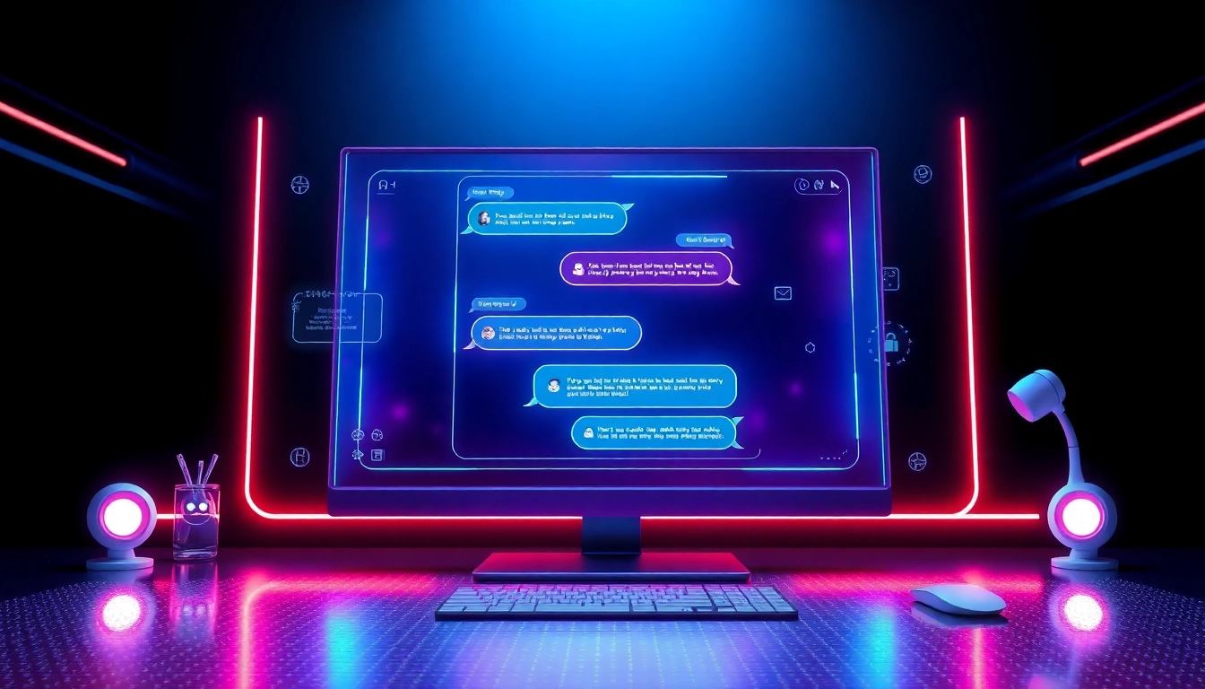 Futuristic AI chatbot interface on a digital screen with glowing elements and holographic accents.